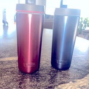 16 ounce pink and blue thermos, hot or cold insulated tumblers.